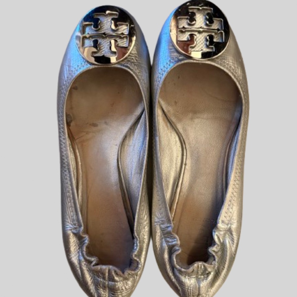 Tory Burch Silver Reva Ballet Flats Size 8
